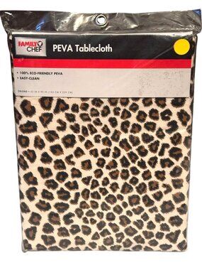 Family Chef PEVA Leopard Tablecloth Oblong 52" x 90" Eco-Friendly & Easy-Clean